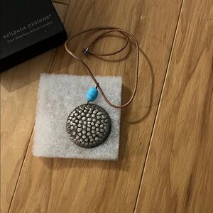 Silpada Round Hammered Pendant with Turquoise Bead on Leather Cord